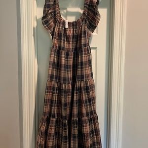 Flutter sleeve plaid midi dress by Madewell